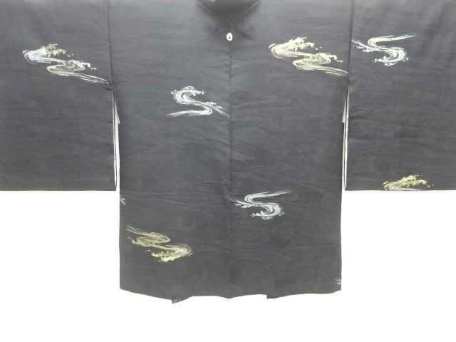 JAPANESE ANTIQUE HAORI / TAISHO ROMAN STYLE / SILK / WOVEN ROUGH WAVE